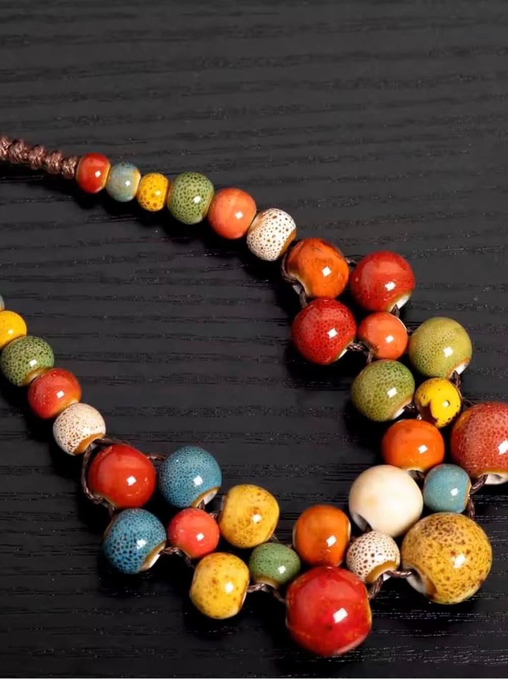 Multicolor Ceramic Bead Statement Necklace - Women Jewelry - Picture 6 of 7